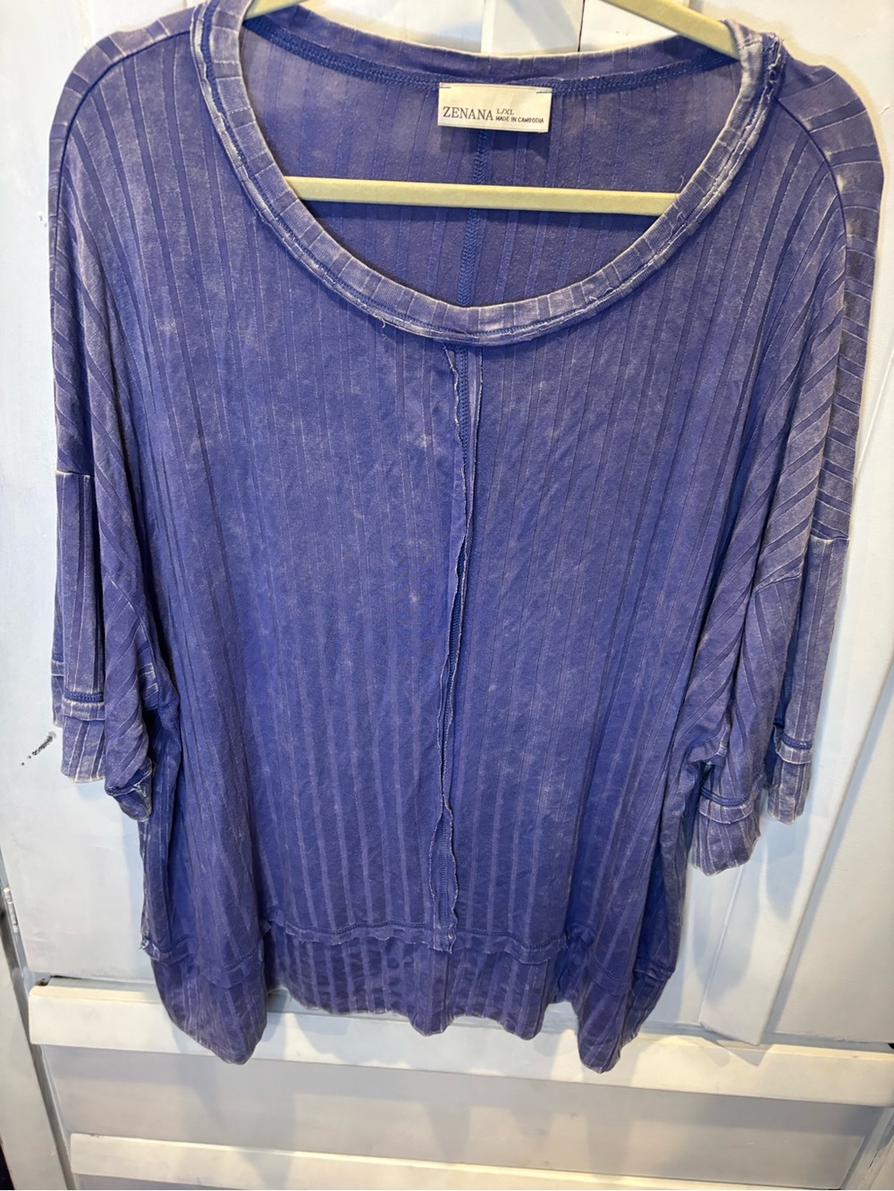Zenana Outfitters Washed Purple Ribbed Scoop Neck Top